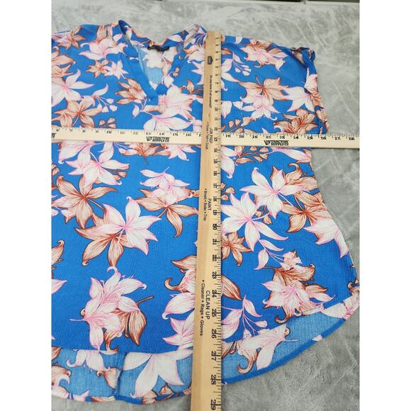 Signature Studio tropical Print Blouse Blue Pink Cap Sleeve Size 2X - Picture 5 of 9